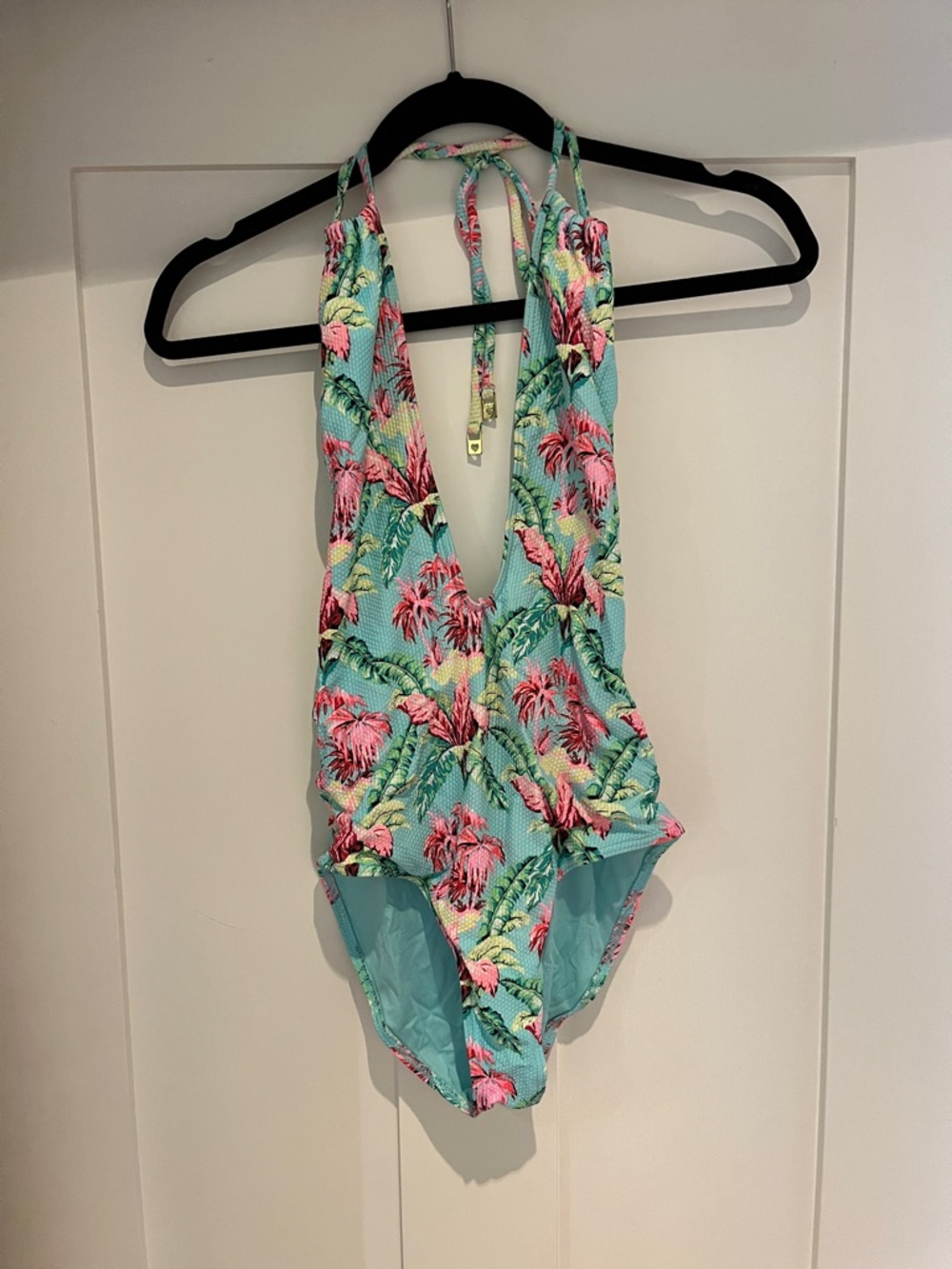 Topshop Mint One-Piece Swimsuit with Pink Palm Print, size 6 (fits like size 4)